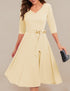 Mikasi Vintage Rockabilly Midi Kleid mit 3/4 Ärmeln und V-Ausschnitt für Hochzeiten und Cocktailpartys